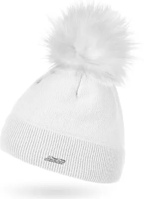 Produktbild von Damen Mütze gefüttert Fell-Bommel Kunstfell Wollmütze Wintermütze Bommelmütze Feinstrick Neverless® weiß unisize