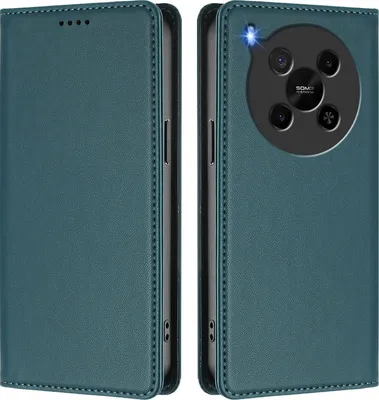 Image de Étui en cuir pour ZTE Blade V70 Max/nubia V70 Max, étui à rabat magnétique en cuirPolyuréthaneavec support, vert