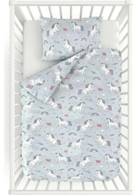 Produktbild von Baby-Baumwollbettwäsche Einhorn Grau