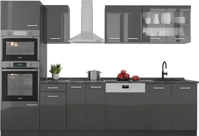 Produktbild von Küchenzeile Vicco R-Line Anthrazit Hochglanz 300 cm mit Hochschrank, ohne Arbeitsplatte, Model 54187