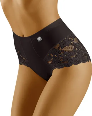 Produktbild von Wolbar WB406 Dame Unterhose Slip hoher Bund Spitze Unterwäsche, Schwarz, S