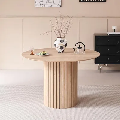 Produktbild von Runder Esstisch, Geeignet für 4–6 Personen, 120 cm Durchmesser, Stabiles Metallgestell, Landhausstil, Hellbraun, 120 x 120 x 76 cm