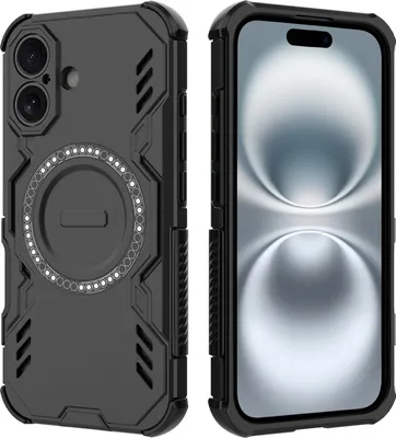 Obrázek produktu pro Magnetické pouzdro pro iPhone 16, hybridní PC a TPU nárazník, větrací otvory pro odvod tepla pouzdro Černý