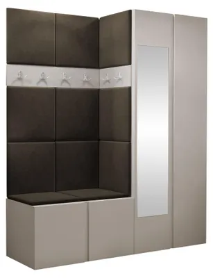 Produktbild von MIRJAN24 Garderoben-Set Orion XII, Garderobe mit Sitzbank mit 11 x Wandpanel 42x42 (Farbe: Cashmere, Polo 877)