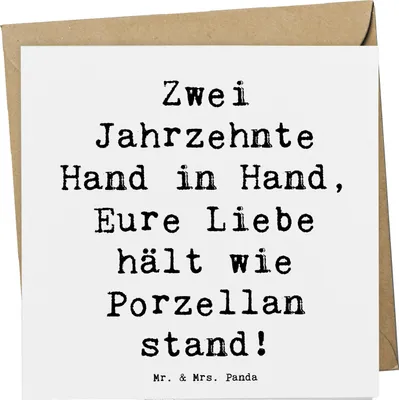 Produktbild von Mr. & Mrs. Panda Klappkarte Spruch 20. Hochzeitstag Porzellanhochzeit - Weiß - Geschenk, doppelkarte, Ehe, Geschenke, Glückwunschkarte, faltkarte, anlasskarte, Grußkarte