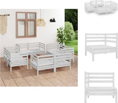 Produktbild von vidaXL 8-tlg. Garten-Lounge-Set Weiß Kiefer Massivholz -  Gartenmöbel-Sets