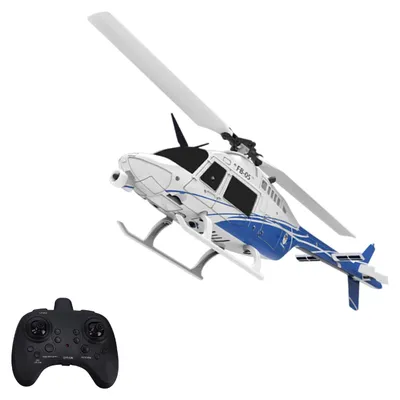 Produktbild von 2,4-GHz-RC-Hubschrauber mit einem Rotorblatt, 4-Kanal-Fernsteuerung, Höhenhaltung, Start und Landung per Knopfdruck, Kreisflug und Not-Aus, 2 Akkus, blau