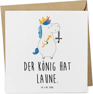 Produktbild von Mr. & Mrs. Panda Glückwunschkarte Einhorn König mit Schwert - Weiß - Geschenk, doppelkarte, Ritter, Klappkarte, Einhörner, faltkarte, anlasskarte, Grußkarte, Mittelalter