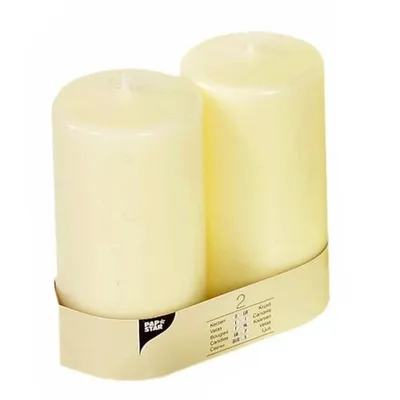 Produktbild von 12 Papstar Stumpenkerzen Ø 80 mm, 150 mm elfenbein Ivory mit Flachkopf 15363