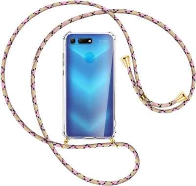 Produktbild von Handykette Backcover-Schutzhülle mit Band (Metall goldfarben) für Honor View 20 / V20 - rosa Karo