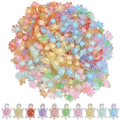 400 Schildkröten-Cabochons, 10 Farben, fluoreszierend, Harz, 7,5 mm