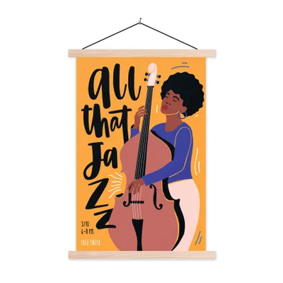 Produktbild von MuchoWow® Textilposter All that jazz - Zitate - Musik - Jazz - Kontrabass 60x90 cm mit holzfarbenen Rahmen - Textil
