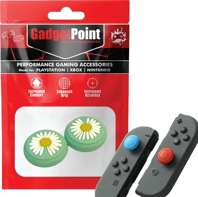 Produktbild von Thumbgrips - Thumb Grips voor Nintendo Switch Joy-Con Controllers - Gaming Thumbgrips - Performance Anti-Slip Thumbsticks - Bescherming Accessoires - Bloemetjes - Groen -