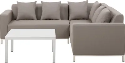 Zdjęcie produktu dla BELIANI Zestaw mebli ogrodowych brązowoszary 5-osobowy aluminium modułowy narożnik stolik kawowy poduchy