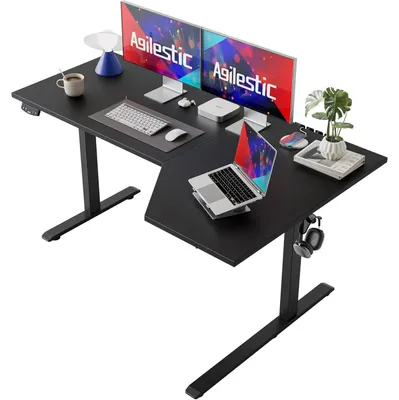 Produktbild von Elektrischer Stehschreibtisch L-Form 150x90 cm Höhenverstellbar Sitz-Steh-Tisch Schwarz