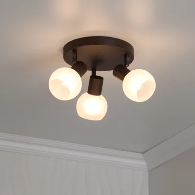 Immagine prodotto di BRILLIANT Spotrondell Gabon | lampada da soffitto in stile rustico | metallo/vetro | marrone/bianco | orientabile | 3x E14 max. 40 W