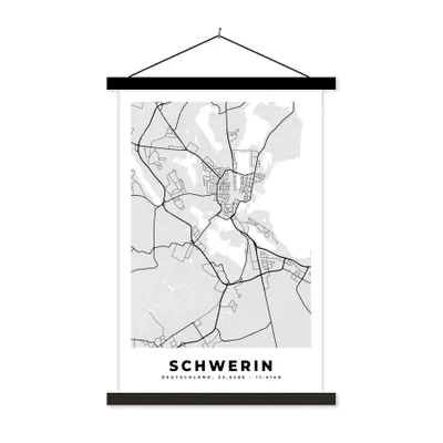 Produktbild von MuchoWow® Textilposter Deutschland - Karte - Schwerin - Stadtplan 60x90 cm mit schwarzem Rahmen - Poster Wohnzimmer