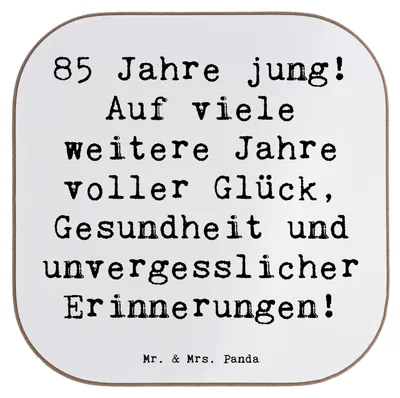Produktbild von Mr. & Mrs. Panda Untersetzer für Gläser Spruch 85. Geburtstag Freude - Weiß - Geschenk, Tischschoner, Erinnerung, Coaster, bieruntersetzer, Happy Birthday, Gelassenheit
