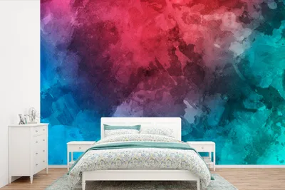 Produktbild von MuchoWow® Fototapete für Wohnzimmer oder Schlafzimmer Wandtapete Vinyl Motivtapete Aquarell - Rot - Blau - Grün - 360x240 cm - Vinyl-Tapete