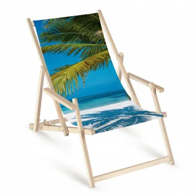 Produktbild von Klappbare Oxford Strandliege Fullprint Palme – Tragbare Gartenliege mit Armlehnen, leichte Campingliege