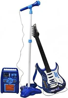 Produktbild von SILUK E-Gitarre + Verstärker + Mikrofon mit Ständer Set für Jungen (Blau)