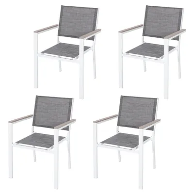 Produktbild von Avestar Gartenstühle 4er Set, Outdoor Stapelstühle, aus Metallgestell und Textilene mit Armlehnen aus Kunstholz, wetterfeste Esszimmerstühle, Grau