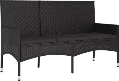 Produktbild von Gartenbank 3-Sitzer mit Kissen Schwarz Poly Rattan
