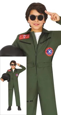 Productafbeelding van Pilootenuniform, avonturenvlucht, carnaval kostuum, vliegerstruppe, kinderkleding, militair, rollenspel, maat: 98/104, kleur: groen