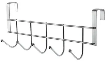 Image de Crochet de porte en acier inoxydable, patère argentée, porte-cintres avec 5 crochets – 2 pièces – 24 cm
