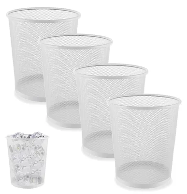 Produktbild von Elzusha – Set aus 4 Metall-Mülleimern – 12 Liter Papierkorb aus Draht, weiß, für Büro und Zuhause