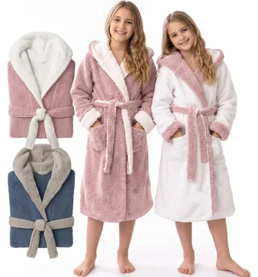 Produktbild von CalmyLIFE Bademantel Mädchen Kinder 146/152 Altrose/Weiss mit Wendefunktion 11-13 Jahre