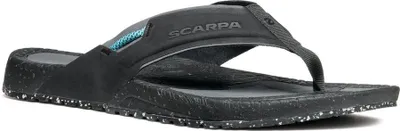 Schwarze Damen-Sandalen von Scarpa mit Zehensteg und rutschfester Sohle.