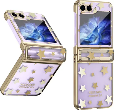 Immagine prodotto di Custodia trasparente per Samsung Galaxy Z Flip 6 / Z Flip 7 FE, custodia galvanizzata con motivo a stella e protezione della cerniera Oro