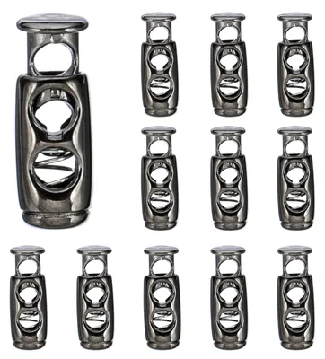 Kordelstopper aus Kunststoff, 12 Stück, schwarz, 9x24 mm, Doppelloch