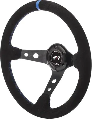 Productafbeelding van Famanu sportstuur, zwart suède met blauw accent, diameter 350 mm