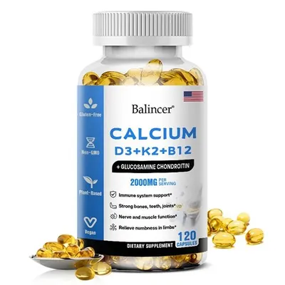 Productafbeelding van Calcium + vitaminen D3 en K2 – 120 capsules – Ondersteuning voor immuunsysteem, botten, tanden en spieren