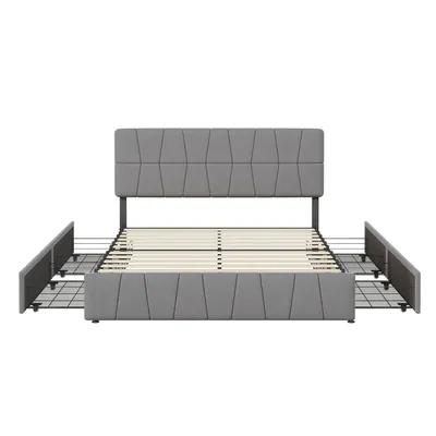 Imagen del producto de Cama doble con cajones de almacenamiento - Gris claro - 160x200 cm - Tapizado en terciopelo