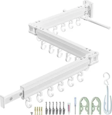 Produktbild von Famanu Wäschegestell ausziehbar, 3-fach faltbar, weiß, wandmontierbar, platzsparend, zusammenklappbar, langlebig