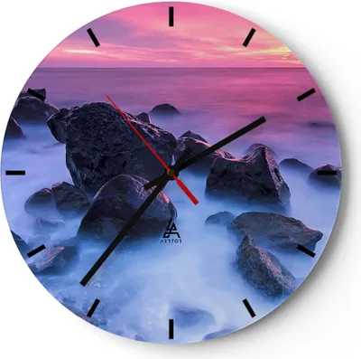 Produktbild von Wanduhr - Rund - Glasuhr - Strand ufer wolken dämmerung - 30x30cm - Schleichendes Uhrwerk - Lautlos - zum Aufhängen bereit - Dekoration Modern - Wanddekoration aus Glas - C3AR30x30-2409