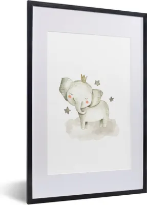 Produktbild von MuchoWow® Gerahmtes Poster Tiere - Elefant - Sterne 40x60 cm - Poster mit Schwarzem Bilderrahmen Wandposter Rahmen Foto Bilder - Poster in Rahmen