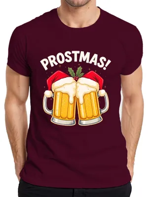 Immagine prodotto di Maglietta da uomo Prostmas Beer Mug Father Christmas Beer Christmas Funny Gift, Borgogna, XL