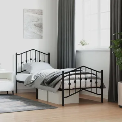 Zdjęcie produktu dla Maison Exclusive – rama łóżka z zagłówkiem i podnóżkiem, metalowa, czarna, 80 x 200 cm