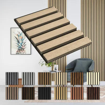 Produktbild von HEXIM Akustikpaneele 280x30cm Wandpaneele Grande Lamellen MDF Holz 0,85m² XXL Echtholzfurnier Wand 21mm Filz