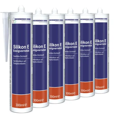Produktbild von Ravensberger Chemie Silikon E 300 ml essigvernetzt – Sanitär Dichtstoff für Bad Küche – ideal für Fugen an Waschbecken Dusche & Fliesen - 6er Set
