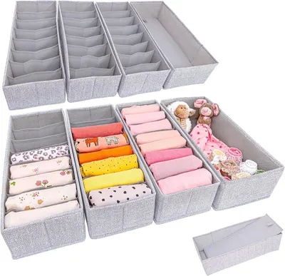 Produktbild von 8er-Set Aufbewahrungsbox für Unterwäsche,Kleiderschrank Organizer, Ordnungssystem Kleiderschrank für BHS, Krawatten, Socken,Grau