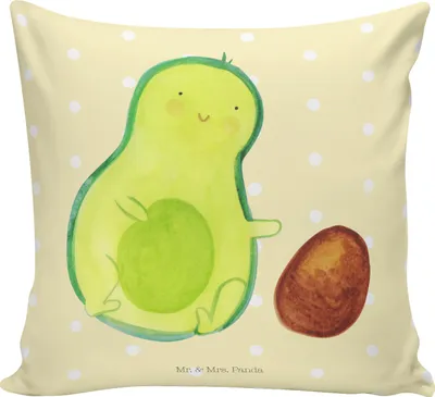 Produktbild von Mr. & Mrs. Panda kissen für sofa Avocado Kern rollt - Gelb Pastell - Geschenk, Sofakissen 40x40, Kleines, Schwangerschaft, Baby, Avocados, Schwanger, Liebe, Dekokissen