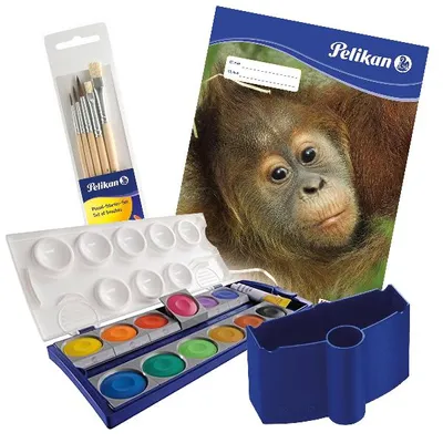 Produktbild von itenga Set K12 Pelikan Farbkasten, Pinsel, Wasserbox und Zeichenblock
