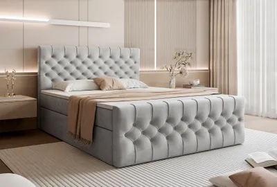 Produktbild von TAURIEL Boxspringbett 180x200 cm mit Stauraum – mit Matratze & Topper - HellGrau