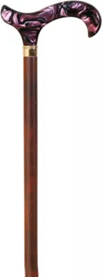 Image de Canne Garcia 1880 en bois de hêtre – poignée en acrylique rouge – longueur 92 cm – poignée Derby – 300 grammes – canne pour femmes et hommes – canne en bois