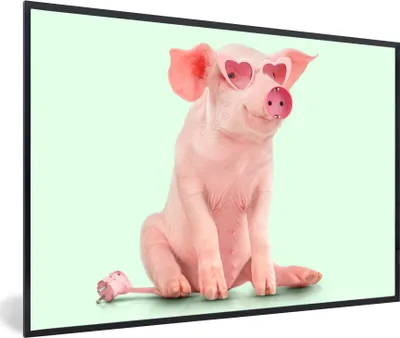 Produktbild von MuchoWow® Gerahmtes Poster Schwein - Rosa - Brille - Sockel - Tiere 30x20 cm - Poster mit Schwarzem Bilderrahmen Wandposter Rahmen Foto Bilder - Kunstdruck - Bild-Poster